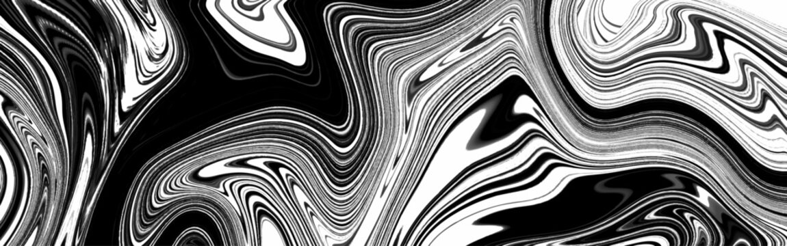 Modern Black White Acrylic Pour Texture with Organic Liquid Flow Design. Luxury Monochrome Marble Waves Background Featuring Abstract Fluid Art.