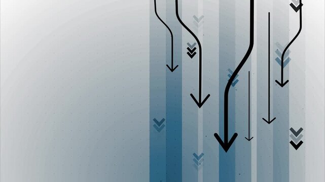 Abstract background with downward arrows and vertical lines, showing decline movement and data flow animation