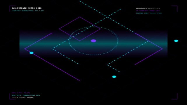 Futuristic Holographic Metro Grid Scanner Interface with Isometric Data Visualization and Digital Map
