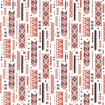 African ethnic vector seamless pattern. Geometric abstraction inspired by the peoples of Africa. Spiral, dot, line. Vibrant Covers with tribal motifs. Multicolored zigzag border. 