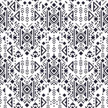 Black and white ethnic patterns. Covers with tribal motifs. Vector geometric abstract seamless pattern. Zigzags and diamonds. Highly detailed. Mayan and Aztec. Chevron monochrome background. Craft dra