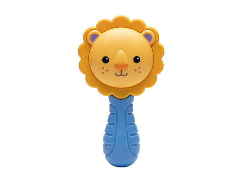 Cute lion baby rattle toy isolated on transparent background