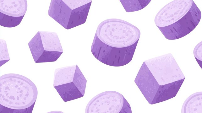 Fresh taro root and a half slice isolated on white background,seamless pattern taro,Sliced taro root vegetable,healthy food concept.