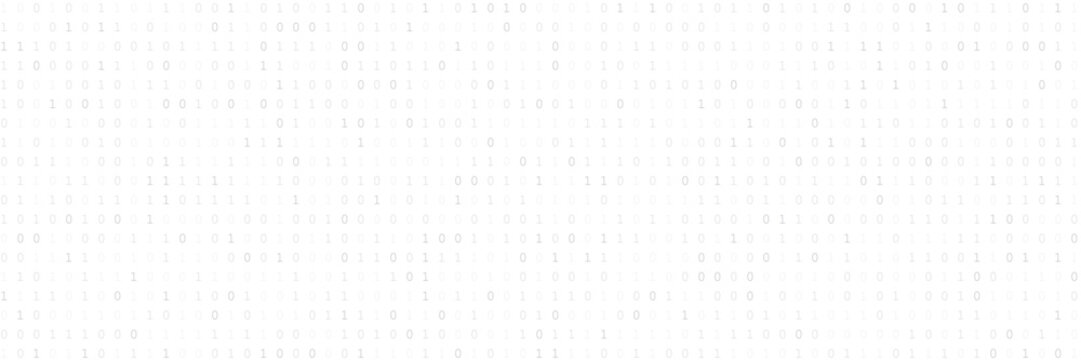 Light gray binary code pattern with rows of zero and one digits on a white background, digital data stream visualization