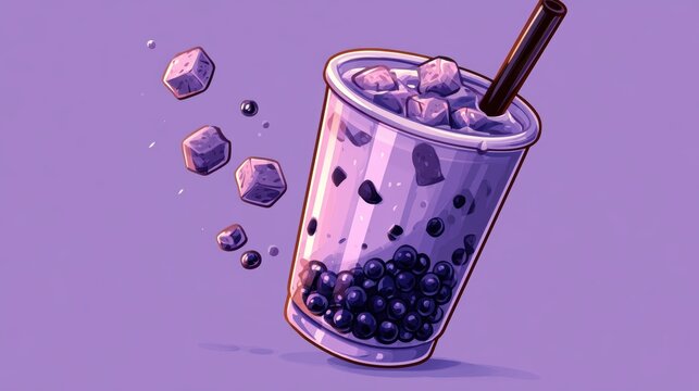 Taro Milk Bubble Tea with Tapioca Pearls,menu in cafe,Trendy,boba milk tea,banner for background,2026 food trends,space for text.