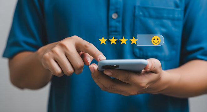 Customer Providing Four Star Rating Feedback Using Smartphone Application for Service Satisfaction Evaluation and Business Quality Improvement