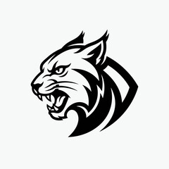 Obraz premium Aggressive feline head mascot symbol black white vector