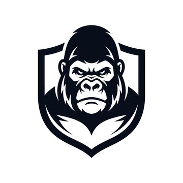 Aggressive gorilla head emblem symbol isolated on white background