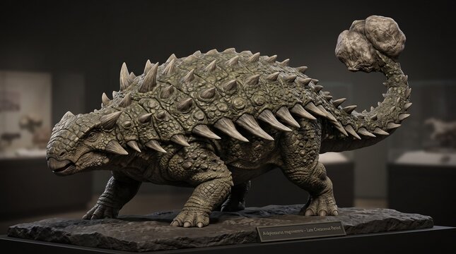 Ankylosaurus dinosaur walking in a prehistoric mountain landscape