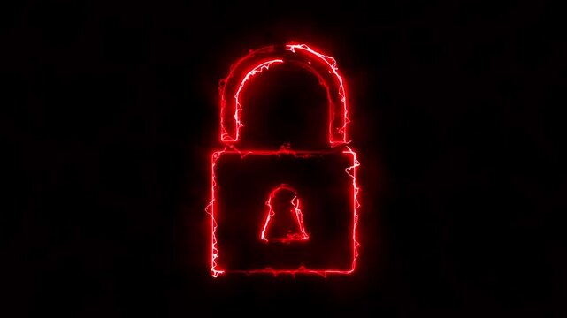 Neon padlock icon animation. Neon lock logo animation. privacy, encryption and online security.