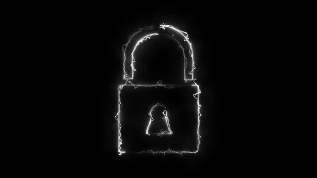 Neon padlock icon animation. Neon lock logo animation. privacy, encryption and online security.