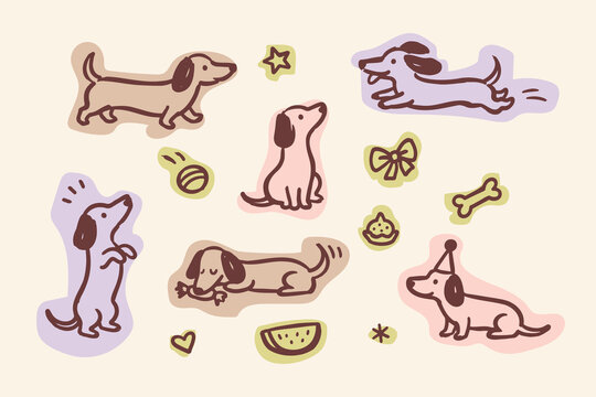 Dachshund Dogs Doodle Set Illustration