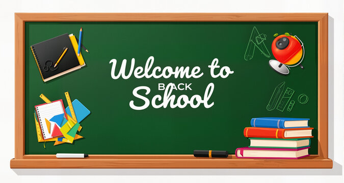 Concept of education School chalkboard with different stuff. Welcome back to school design vector.
