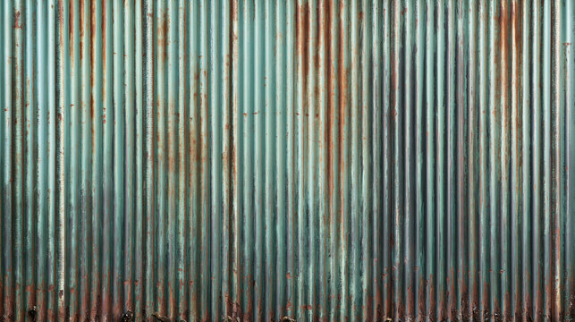 Old Corrugated Metal Wall with Rust and Patina Texture