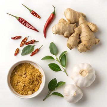 A Collection of Spices and Herbs on a White Background