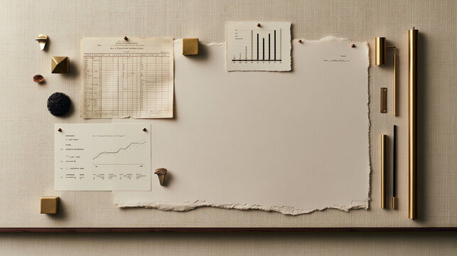 Blank Paper Mockup with Financial Charts on Moodboard Background