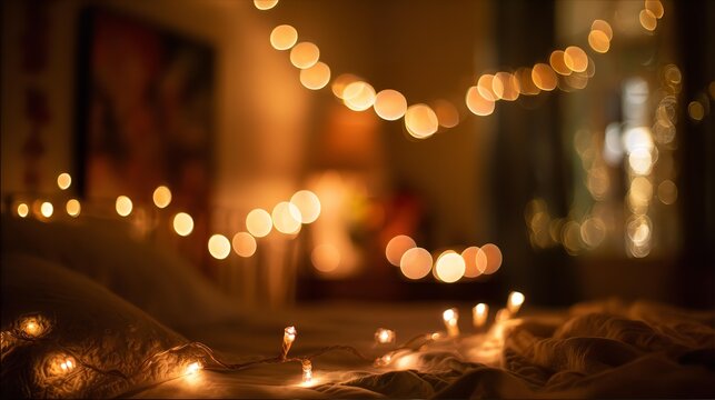 Soft glow lights dance across cozy blankets