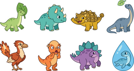 Cute Prehistoric Dinosaur Characters Vector Collection for Children Educational and Creative Design © MstNazminAra
