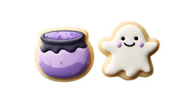 Ghost and purple potion cauldron cookies sweet treat