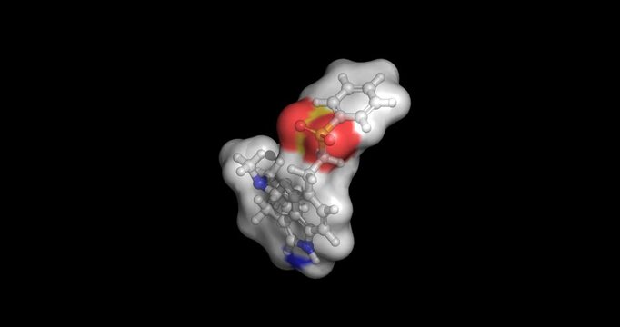 Eletriptan (Relpax), second-generation triptan and selective serotonin 5-HT1B/1D receptor agonist used to treat acute migraine headaches, 3D molecule spinning, 4K