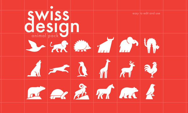 18 Swiss Design Animal Silhouettes &ndash; Minimal Vector Icon Pack