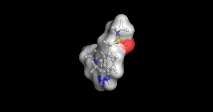 Sumatriptan (Imitrex), medication used for the acute treatment of migraine and cluster headaches, 3D molecule 4K spinning 