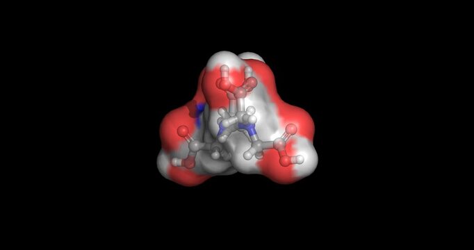 EDTA (ethylenediaminetetraacetic acid), chelating agent used to bind metal ions, 3D molecule 4K spinning