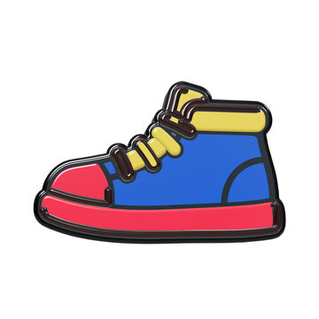 3D rendered blue sneaker with red toe cap and sole, yellow laces and collar trim isolated on a transparent background