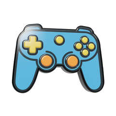 3D rendered light blue gaming controller with yellow buttons and orange analog sticks for game entertainment isolated on a transparent background © Trendy_Desing