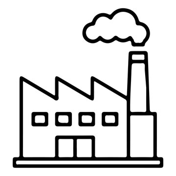Factory manufacturing plant industry smoke chimney outline vector icon