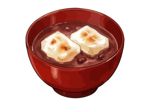 Warm and Appetizing Japanese Oshiruko Sweet Red Bean Soup Illustration／シズル感のある温かいお汁粉のイラスト