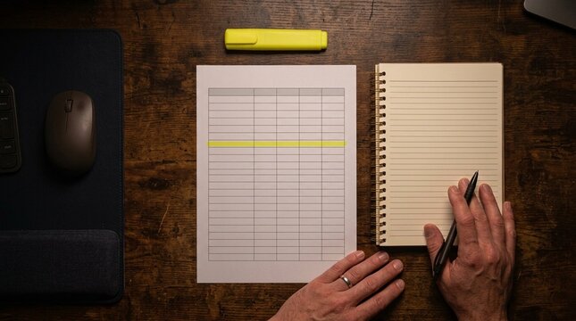 PACS Worklist Printout a Highlighter and a Reading Room Notepad on a Desk
