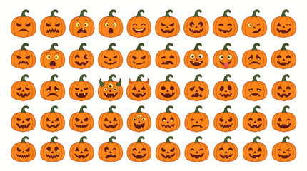 Obraz premium Halloween jack-o'-lantern facial expression collection, featuring a grid of many different orange