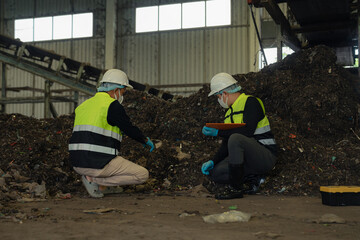 Fototapeta premium Factory safety audit and waste recycling inspection.