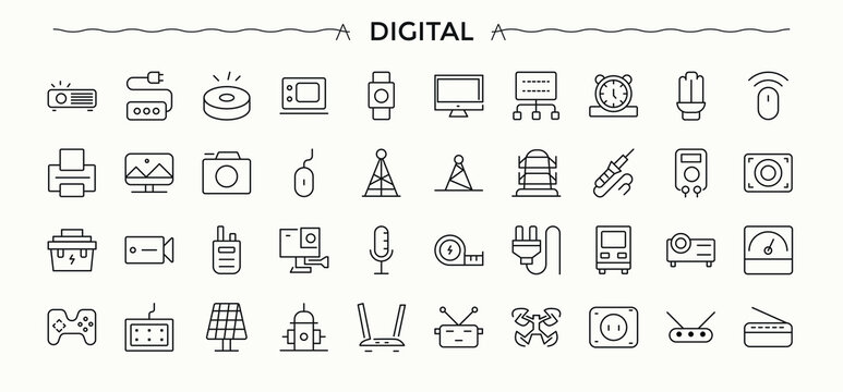 Digital Art icon set. It contains symbols to designer, draw, artist, paint, digital and more. Draw icon set. Minimalist icons pack. Vector collections.