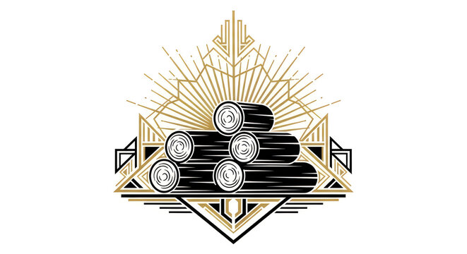 Art Deco Stylized Wood Logs Graphic Illustration in Gold and Black