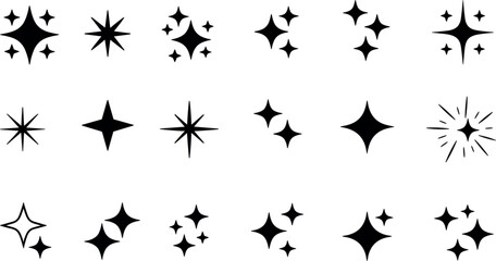 Obraz premium Sparkle Star Icon Collection Vector Illustration, Decorative Shining Symbols and Magic Design Elements Set