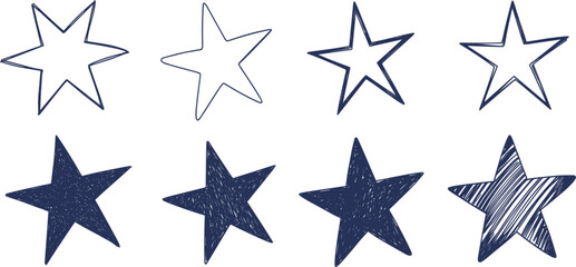 Obraz premium Star Shape Collection Vector Illustration, Outline and Filled Decorative Symbols for Creative Design Elements Set