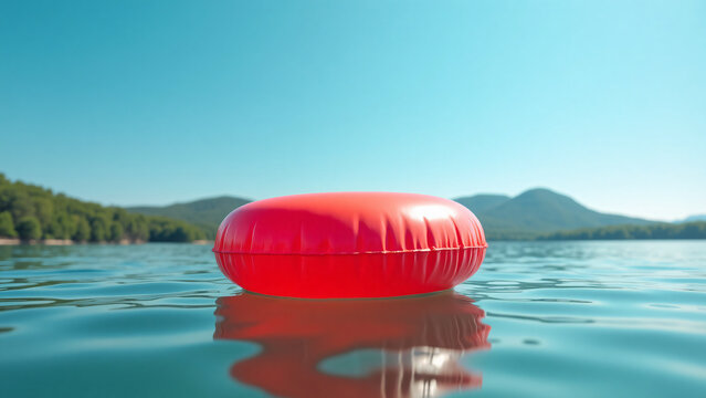 Red Inflatable Ball on Lake for Marketing Text