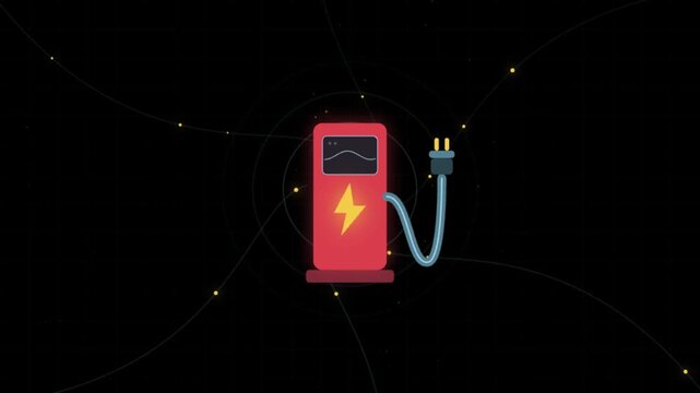 Electric vehicle charging station animation with lightning bolt