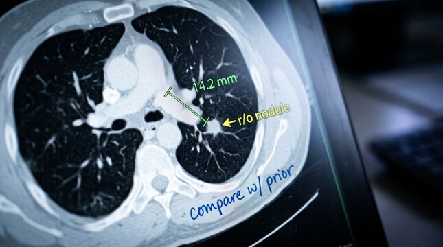 Prior Radiologist Annotations Visible on a PACS Diagnostic Image during Review