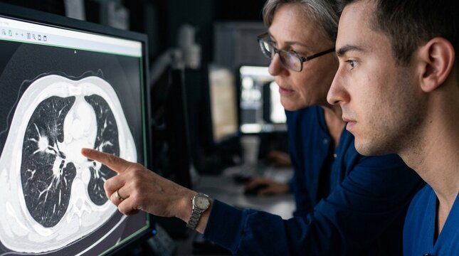 Radiologist Walking a Resident Through a PACS Image during a Teaching Consultation Session