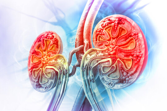 Human kidney cross section. 3d illustration