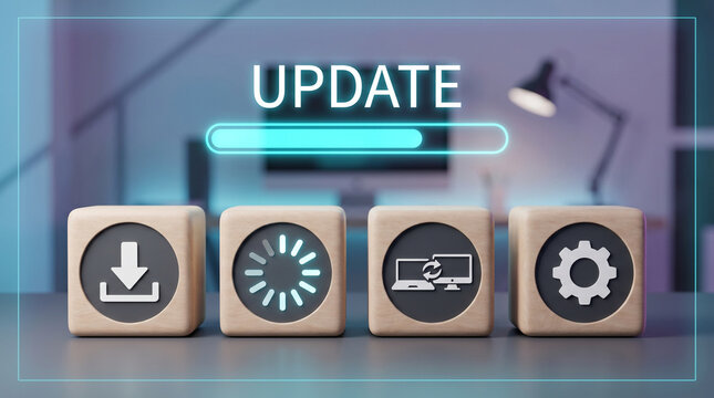 Software Update Progress With Download Loading Sync and Settings Icons