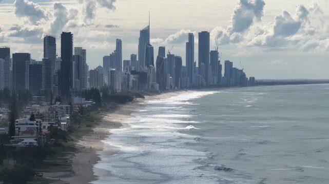 Burleigh Heads aerial view of waves wrapping around the headland, Gold Coast, Queensland Australia