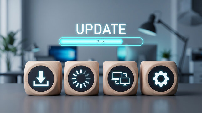 Software Update Progress at 75 Percent With Download Sync and Settings Icons