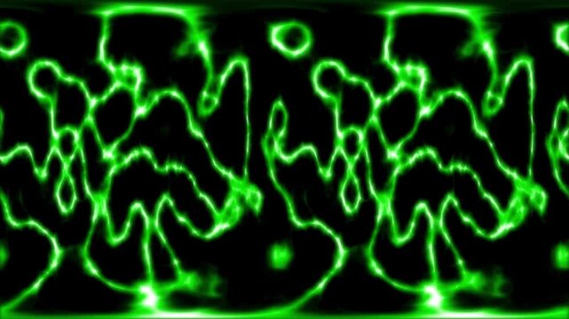 Glowing neon green electric energy waves flowing across black background, abstract futuristic motion effect