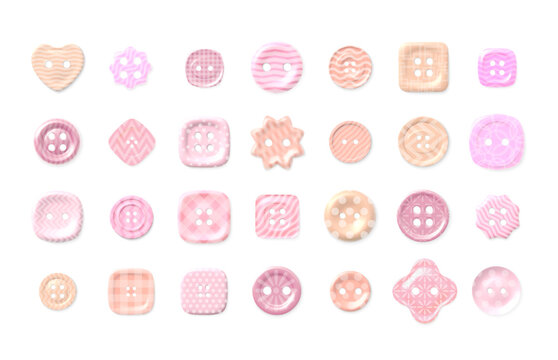 Pastel sewing button element set with assorted decorative shapes