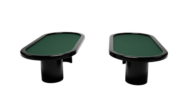 Two modern minimalist black side tables with green tops isolated on transparent background