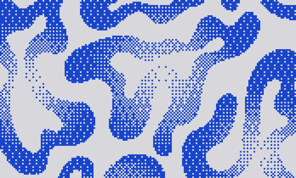 Abstract wavy bitmap background. Vector pixel art texture in y2k aesthetic. Liquid distorted organic shapes